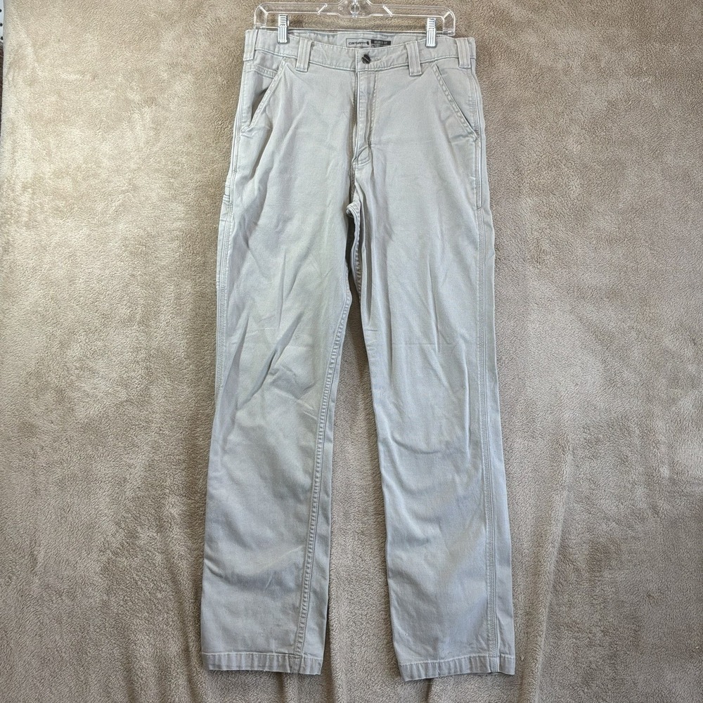 Carhartt Rugged Flex Relaxed Fit Canvas Work Pants Beige Mens 32x34 READ